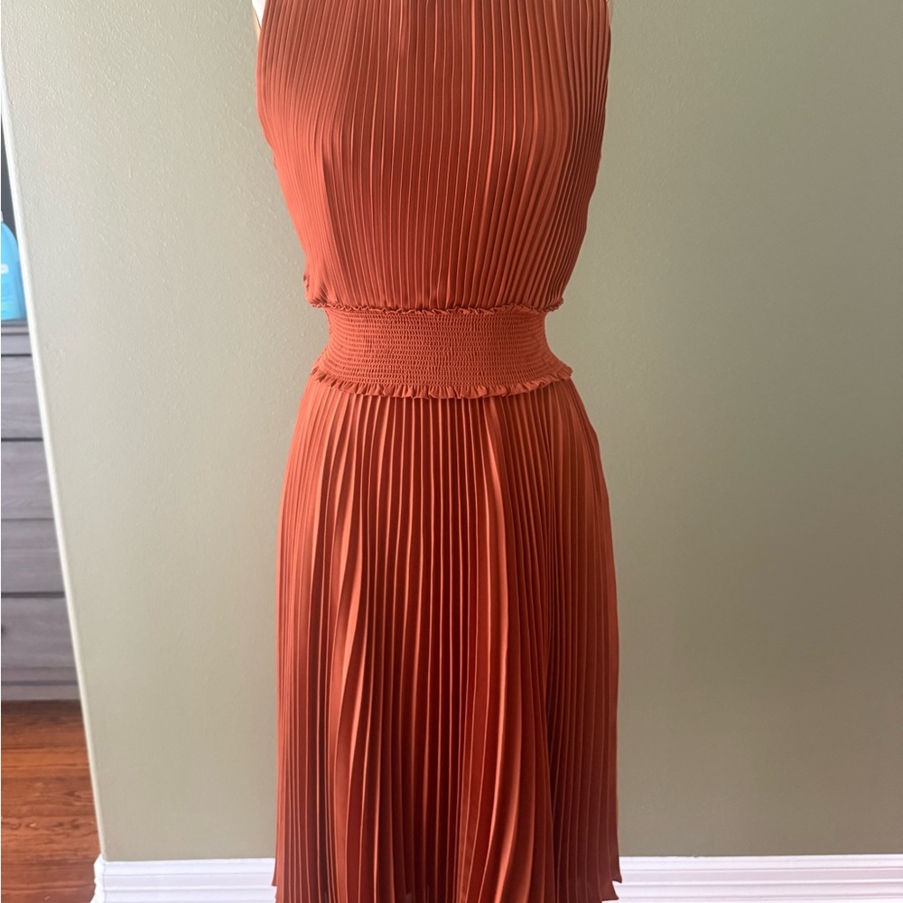 Nanette Lepore Terracotta Pleated Midi Dress